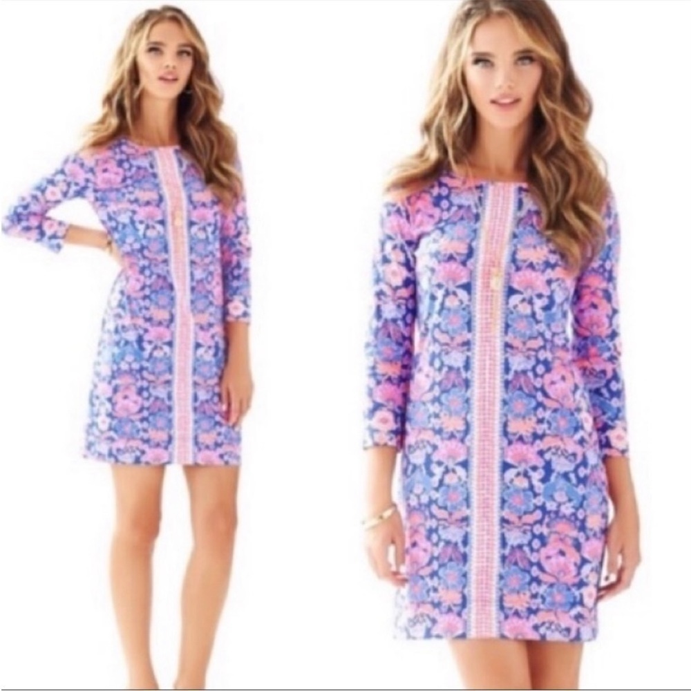 Lilly Pulitzer WERK IT MARLOWE Dress Periwinkle Blue Pink White Pima Cotton Sz S